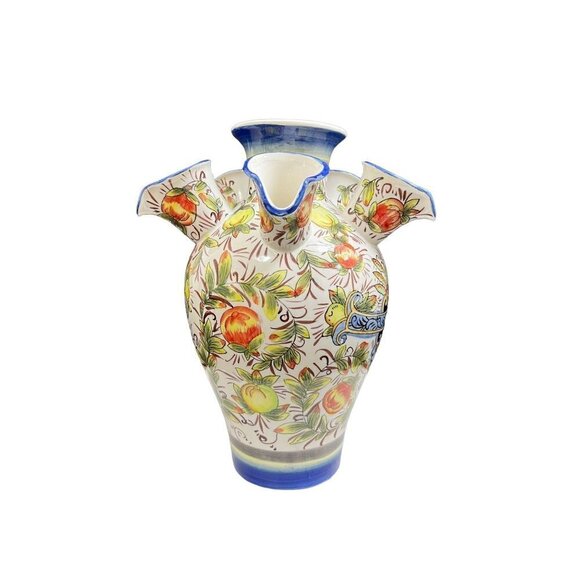 Vintage 6-neck round hand-painted ceramic vase - Picture 6 of 10